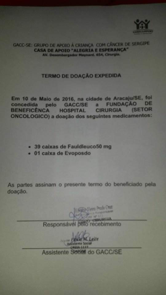 GACC DOA MEDICAÇÃO À ONCOLOGIA DO HOSPITAL CIRURGIA                
