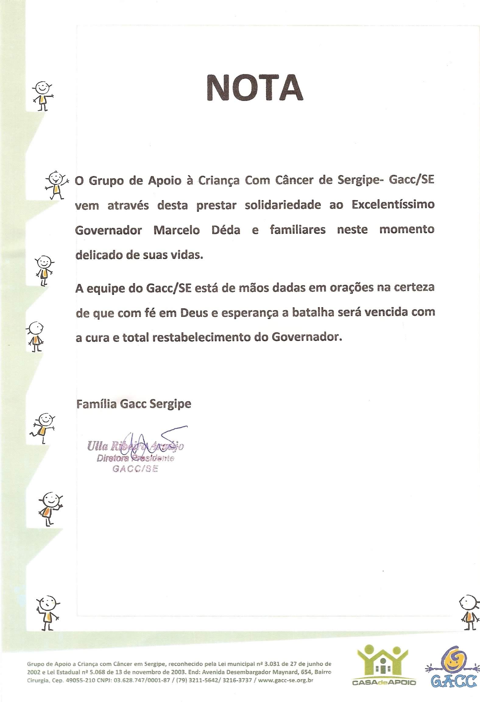 Gacc/SE divulga nota em solidariedade ao Governador Marcelo Déda